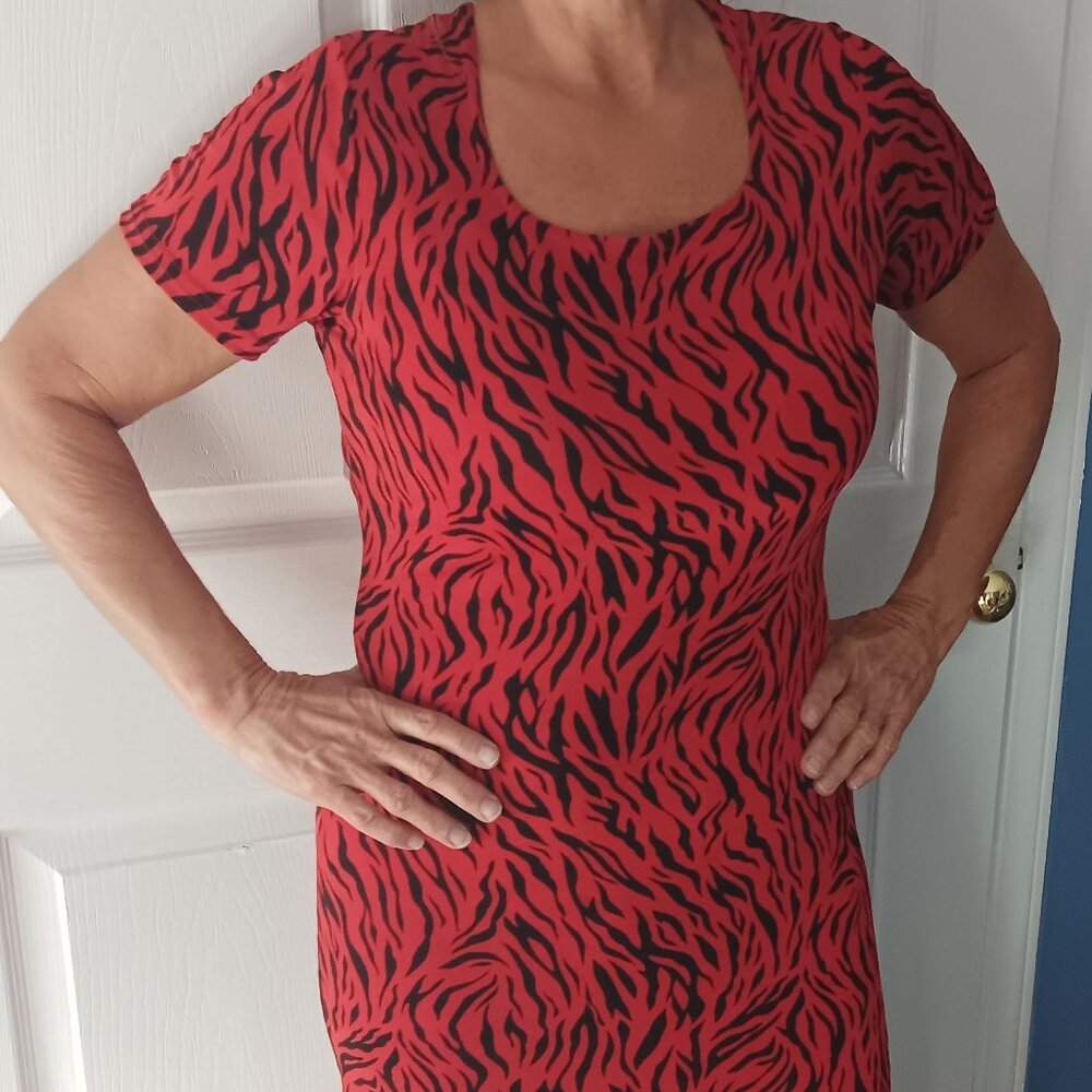 Red and Black Women's Zebra Print‎ Maxi Dress Ankle Length. Size Med/10